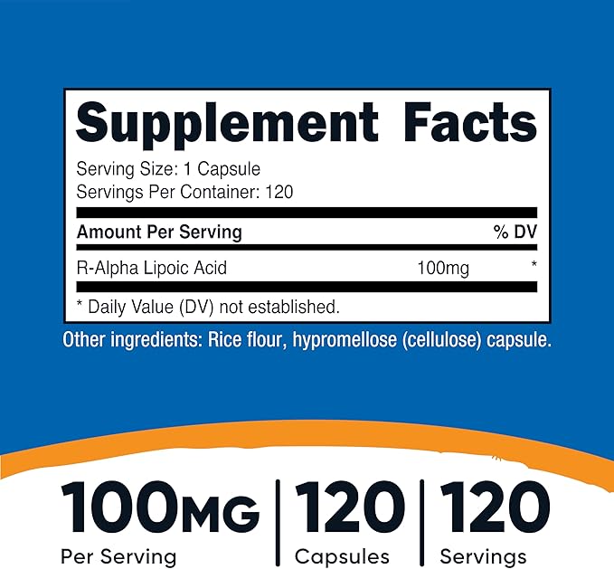 Nutricost R-Alpha Lipoic Acid 100mg, 120 Capsules - Veggie Capsules, Non-GMO, Gluten Free