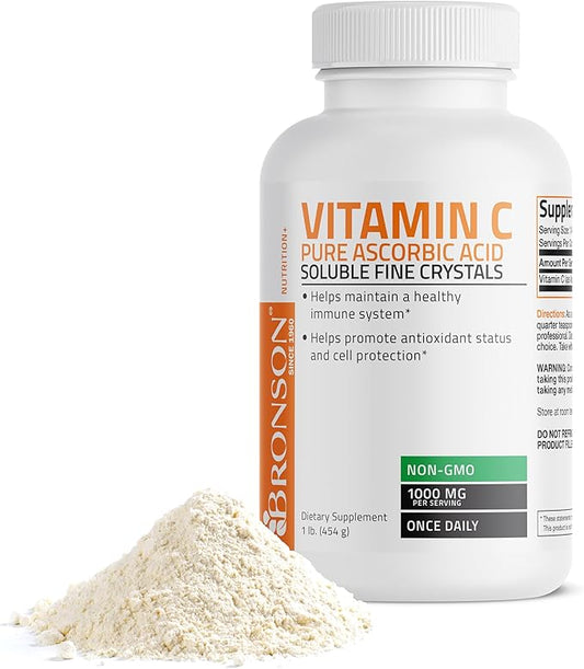 Vitamin C Powder Pure Ascorbic Acid Soluble Fine Non GMO Crystals – Promotes Healthy Immune System and Cell Protection – Powerful Antioxidant - 1 Pound (16 Ounces)