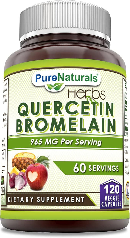 Pure Naturals Quercetin with Bromelain 120 Veggie Capsules Supplement | 60 Servings | Non-GMO | Gluten Free | Made in USA
