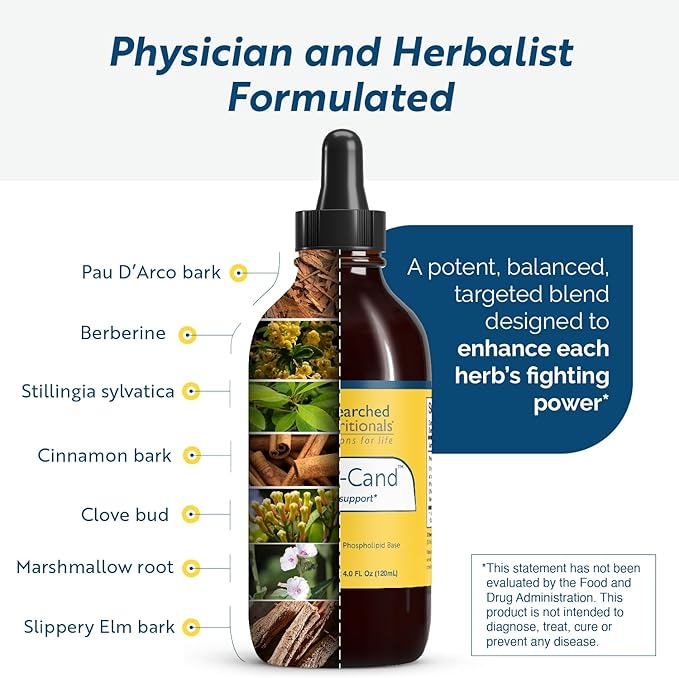 Researched Nutritionals Elim-A-Cand - Candida Support - Microbial & Gut Health Supplements with Berberine, Slippery Elm, Cinnamon Bark, PAU D'Arco & Marshmallow Root - Herbal Detox Tincture (4 Fl Oz)