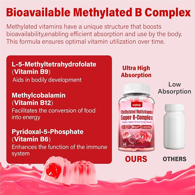 Methylated Multivitamin with B Complex for Women - Daily Vitamin B1, B2, B6, B12, Folate, C & Magnesium with Omega 3 - Supports for Energy Immune - Gluten-Free & Sugar-Free