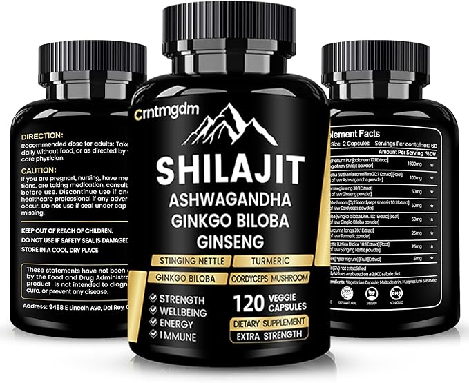 Shilajit Capsules - 20,000mg Pure Himalayan Organic Shilajit for Men & Women with Ashwagandha, Supports Vitality and Wellness, Premium Shilajit Pure Himalayan Supplement, 120 Capsules