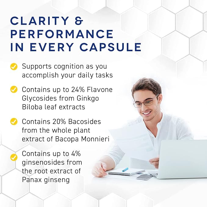 NATURAL STACKS Ginkgo Biloba Supplement with 200mg Panax Ginseng & 200mg Bacopa Monnieri - Brain Supplements for Memory and Focus - Korean Ginseng for Brain Health Support - 60 Ginkgo Biloba Capsules