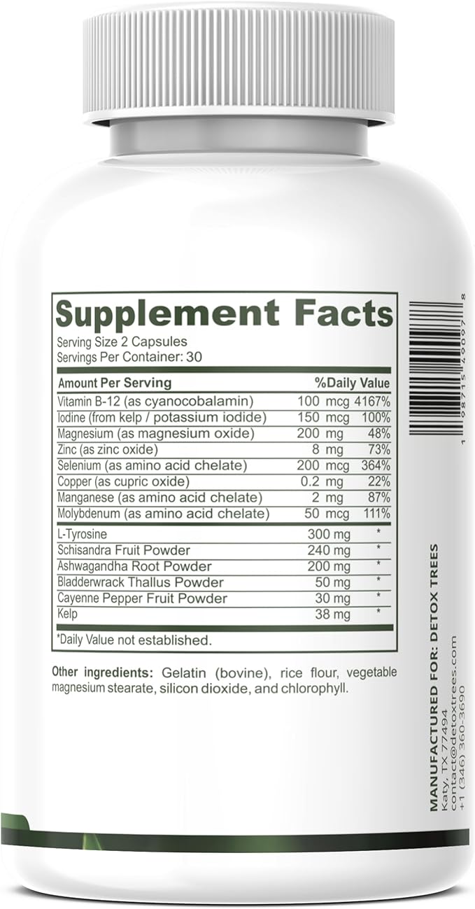 Advanced Thyroid Support Supplement - Non-GMO, Thyroid Supplement with L Tyrosine, Iodine, B12, Zinc, Selenium, Ashwagandha for Thyroid Health & Overall Well-Being, 60 Capsules