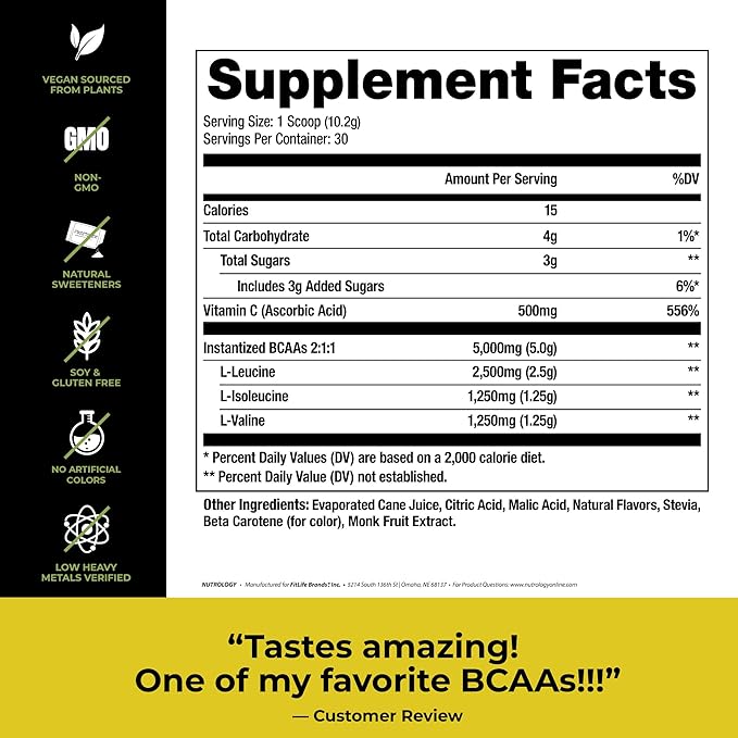 Nutrology Greens & Fruits Powder-Naturally Sourced Superfood, Vanilla Cinnamon (30 Servings) BCAA Natural, Plant Based BCAA Powder, Lemonade Flavor (30 Servings)