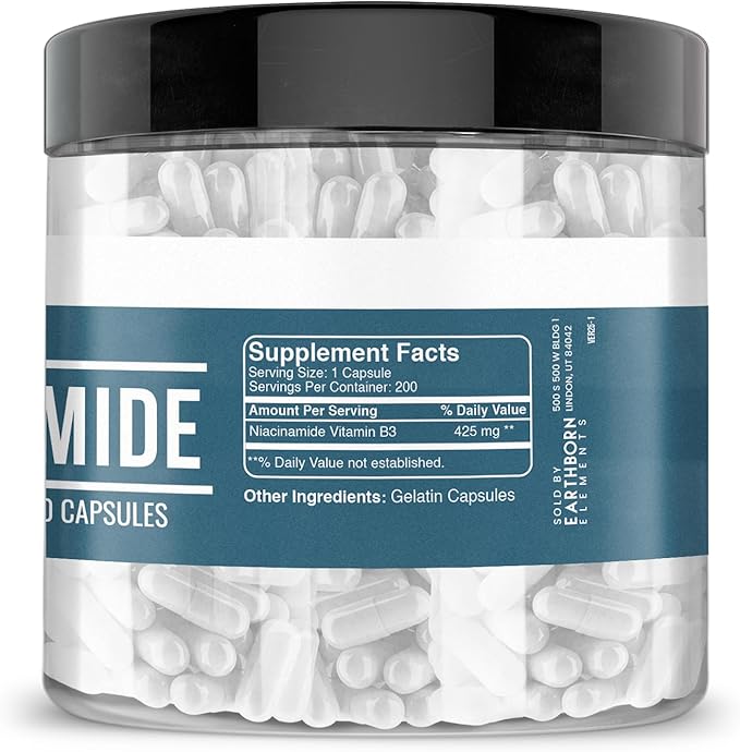 Earthborn Elements Niacinamide (Vitamin B3), Capsules, No Magnesium Fillers, No Flush