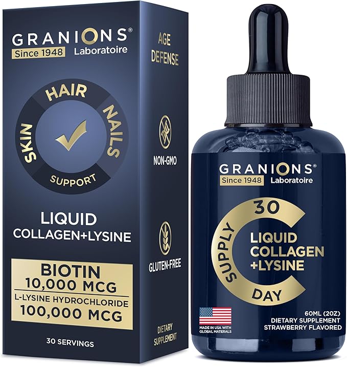 Liquid Collagen Peptides with Biotin and L-Lysine - Max Hair Skin and Nails Support for Women - 50,000mcg Collagen Liquid, 10,000mcg Biotin Lysine Drops - 2oz Strawberry Drink
