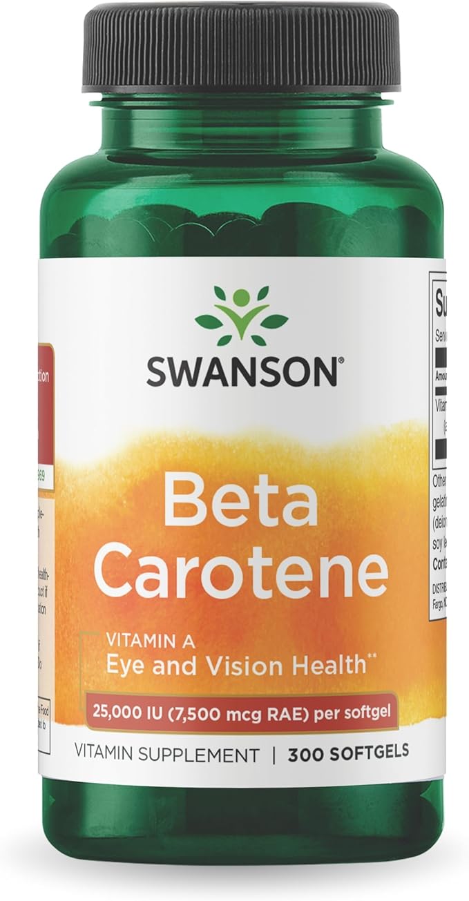 Swanson Beta-Carotene Vitamin A 25000 IU Softgels - Skin, Eye, and Immune System Health - Antioxidant Support - 7500 mcg (300 Softgels)