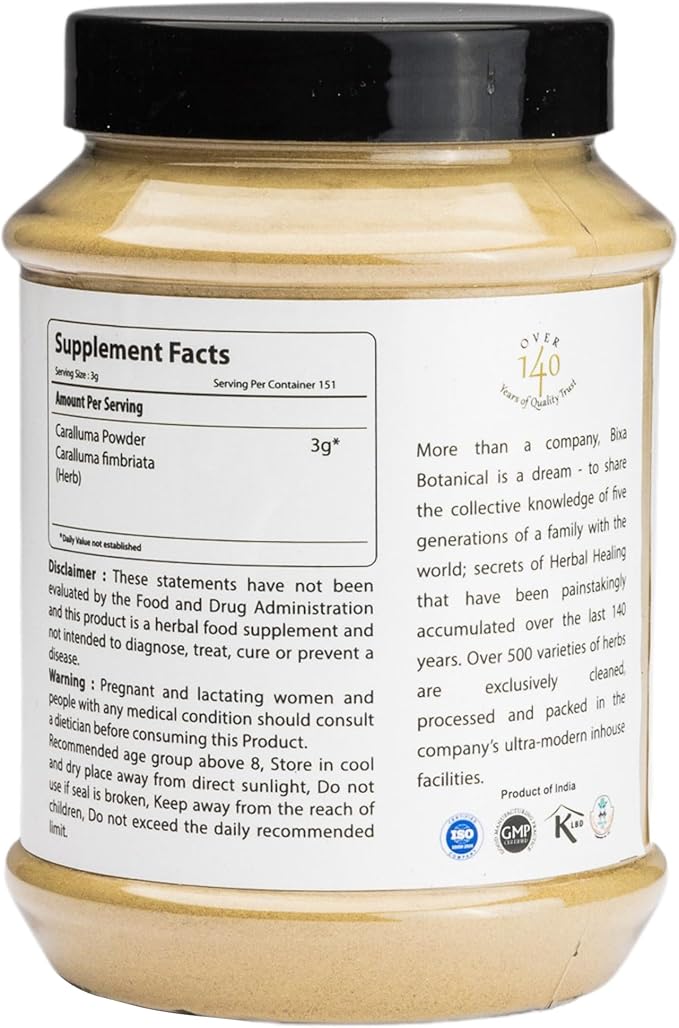 bixa BOTANICAL Caralluma Fimbriata ǀ 1 Pound / 16 OZ | Ayurvedic Herbal Supplement | Endurance Support | Gluten Free, Non-GMO, Steam Treated, Vegan, 100% Pure.