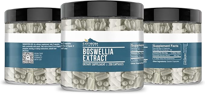 Earthborn Elements Boswellia Serrata Extract 200 Capsules, Pure & Undiluted, No Additives