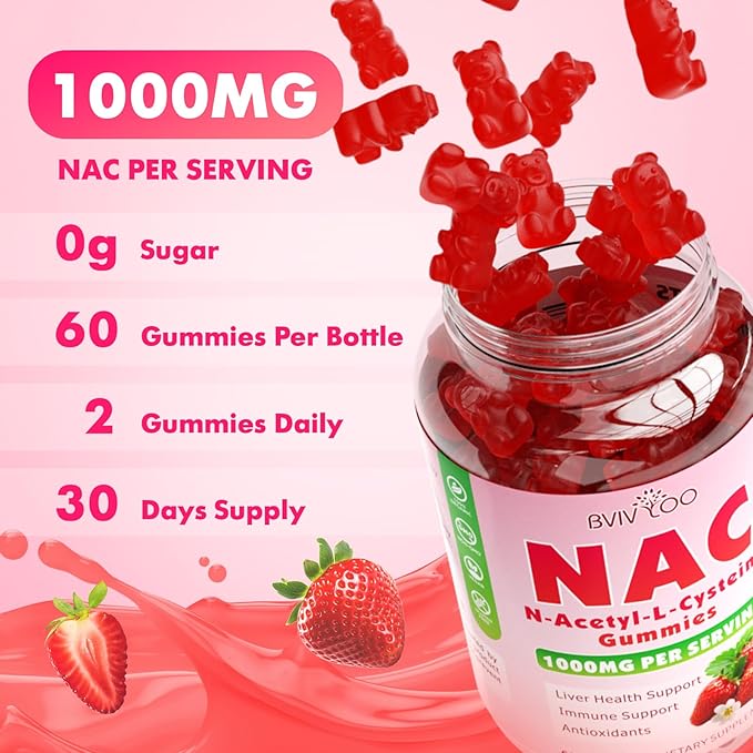 2 Pack Sugar-Free 1000mg NAC Gummies, N-Acetyl Cysteine Supplement for Antioxidants & Immune Support, 120 Vegan Gummies