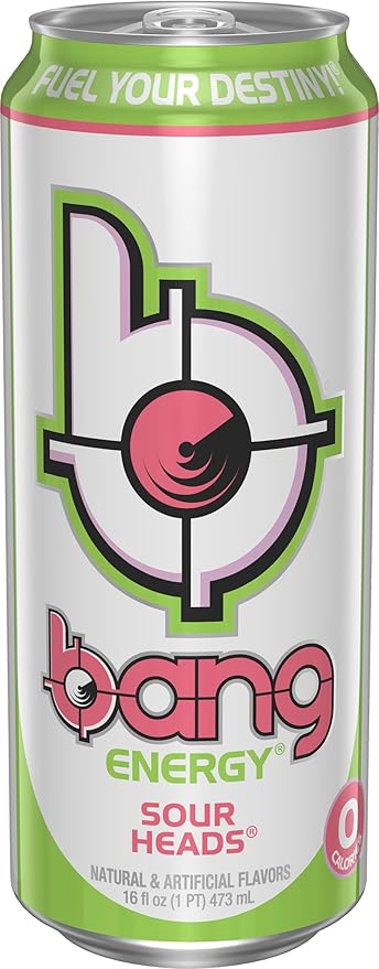 Bang Energy Sour Heads, Sugar-Free Energy Drink, 16-Ounce (Pack of 12)