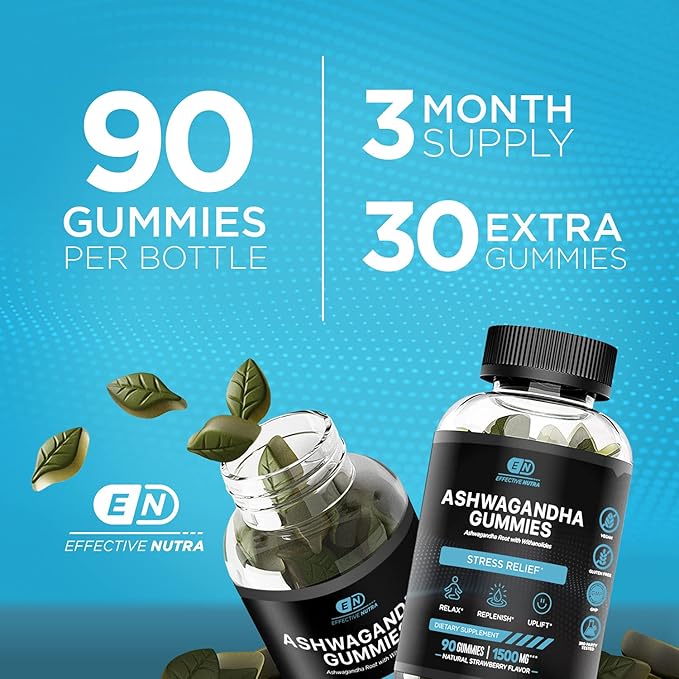Ashwagandha Gummies 1500mg | Stress Relief, Immune Support, Calm Mood, Energy | Natural Berry Flavor | 90-Day Supply | Vegan, Gluten-Free, Non-GMO | Supplement for Men & Women (2-Pack)