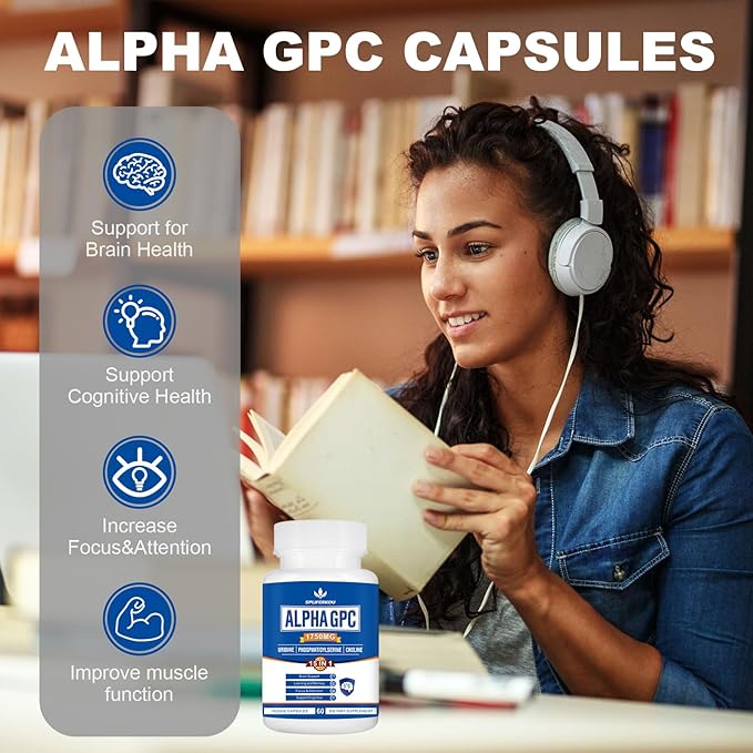 15-in-1 Alpha GPC Supplement - Nootropic Brain Supplement with Phosphatidylserine, Uridine,L-Theanine,Lion's Mane Mushroom for Brain Support, Memory and Focus,180 Capsules