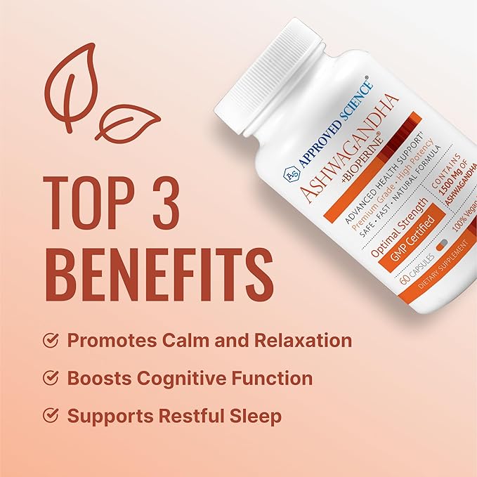 Approved Science Ashwagandha 1500mg with Bioperine® and Ginger- Enhance Memory, Boost Mood & Energy - 60 Vegan Friendly Capsules (6 Bottles)