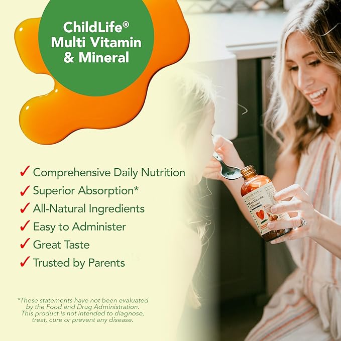 CHILDLIFE ESSENTIALS Kids Multivitamin & Mineral - Kids Vitamins, Liquid Multivitamin for Kids, Toddler Multivitamins, Liquid Vitamins, Baby Multivitamin - Natural Orange & Mango, 8 Fl Oz (Pack of 1)