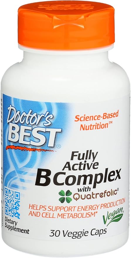 Doctors Best Fully Active B Complex Vitamin, Non-GMO, Vegan, 30 Veggie Capsule (Pack of 1)