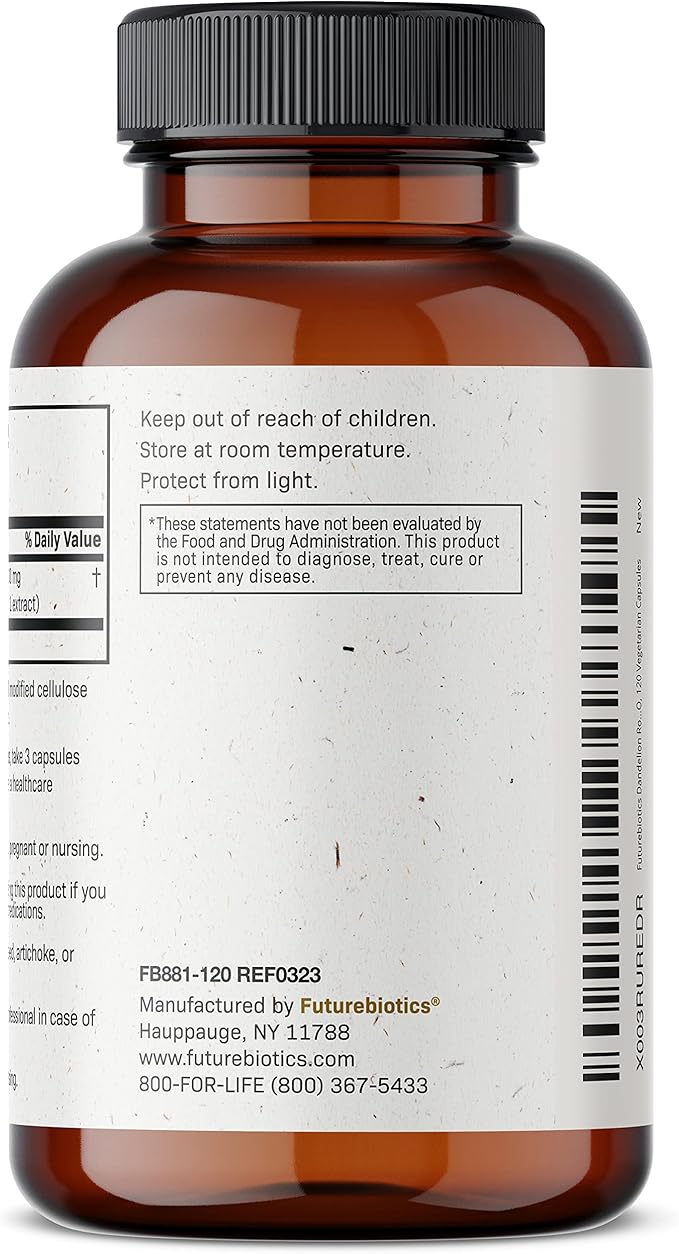 Futurebiotics Dandelion Root 1500 MG per Serving Traditional Diuretic Herb, Non-GMO, 120 Vegetarian Capsules