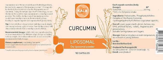 Kala Liposomal Turmeric Capsules for Optimal Curcumin Absorption - high dose Curcumin (180)