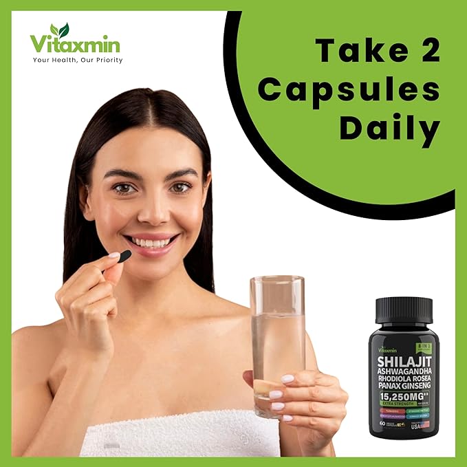 Shilajit and Ashwagandha Capsules, 8-in-1 Herbal Multivitamin for Men and Women, with Rhodiola Rosea, Ginseng, and Stinging Nettle, Shilajit for Men and Women