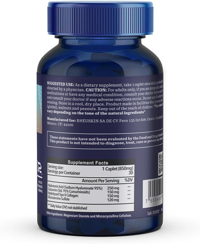 Motion Advanced Joint Support – Hyaluronic Acid, Glucosamine, Curcumin & Collagen – 3-in-1 Supplement for Joint Pain Relief, Flexibility & Mobility – 30 Caplets, 850mg