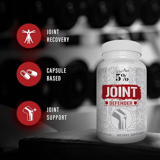 5% Nutrition Rich Piana Joint Defender Maximum Joint Support Supplement | Collagen, Glucosamine, Chondroitin, Turmeric Curcumin with Black Pepper, MSM, Hyaluronic Acid | 200 Capsules, 25 Servings