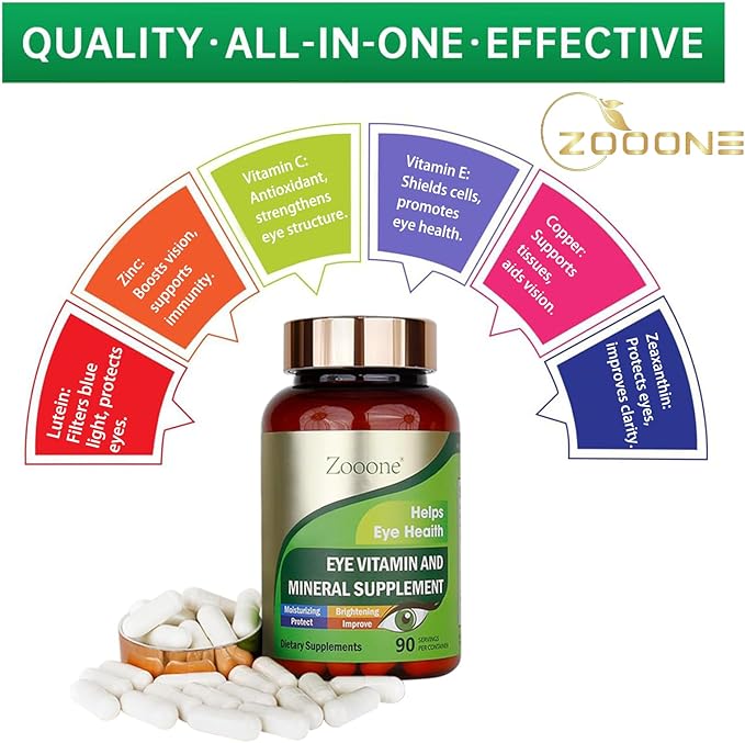 zooone- Lutein Eye Vitamins Supplement for Macular Health and Dry Eye, Contains Lutein, Zinc, Vitamins C/E & Zeaxanthin to Support Eye Health, 90 Tablets (3)