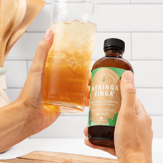 VINGA Organic Spearmint & Rosemary Moringa Infusion – Daily Herbal Tonic with Apple Cider Vinegar, Honey | Supports Mental Clarity & Circulation | Non-GMO, 8 oz