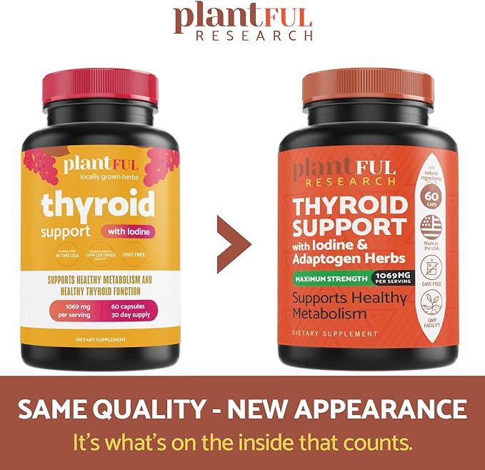 Thyroid Support for Women and Iodine Supplement ǀ Enhanced Absorption Thyroid Complex for Energy, Metabolism, Focus Formula, Relaxation with Ashwagandha, L-Tyrosine and Adaptogens Non-GMO