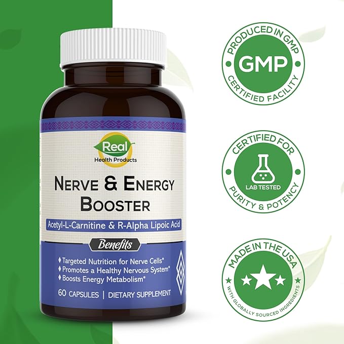 Acetyl L-carnitine 1000mg & R-Alpha Lipoic Acid 300mg Capsules - Nerve & Energy Booster Ala Supplement & Carnitine Supplement - Cardiovascular, Cognitive Function & Antioxidant Support