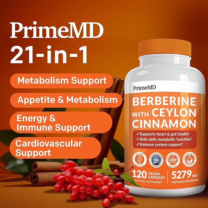 21-in-1 Berberine Supplement with Ceylon Cinnamon - Berberine 1500mg with Chromium, Bitter Melon and Green Tea Extract - Berberine 5X for Energy & Metabolism Support with 5279 mg (120 ct, Pack of 3)
