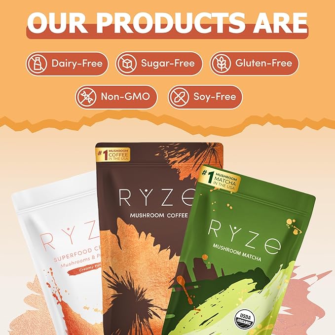 RYZE Ultimate Energy Bundle, USDA Organic Mushroom Coffee & Mushroom Matcha + Probiotic Creamer with 6 USA Grown Adaptogenic Mushrooms for Better Energy, Focus, Digestion, Immunity, 90 servings