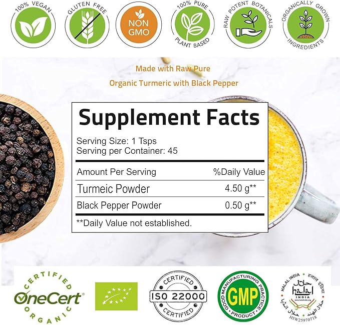 Turmeric Curcumin Powder with Black Pepper - Turmeric Latte Mix with Turmeric Curcumin, Black Pepper - Golden Milk Instant Drink Mix Powder