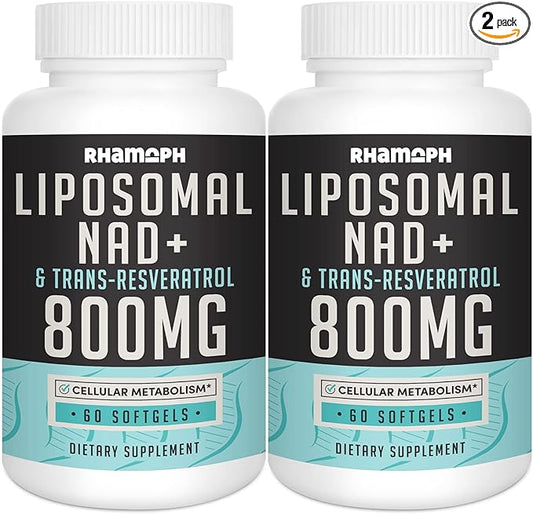 Liposomal NAD+ 800 mg with Trans-Resveratrol 300 mg, Max Absorption, Actual NAD+ Boosting Supplement for Healthy Aging, Cellular Energy, DNA Repair, Longevity - 120 Softgels