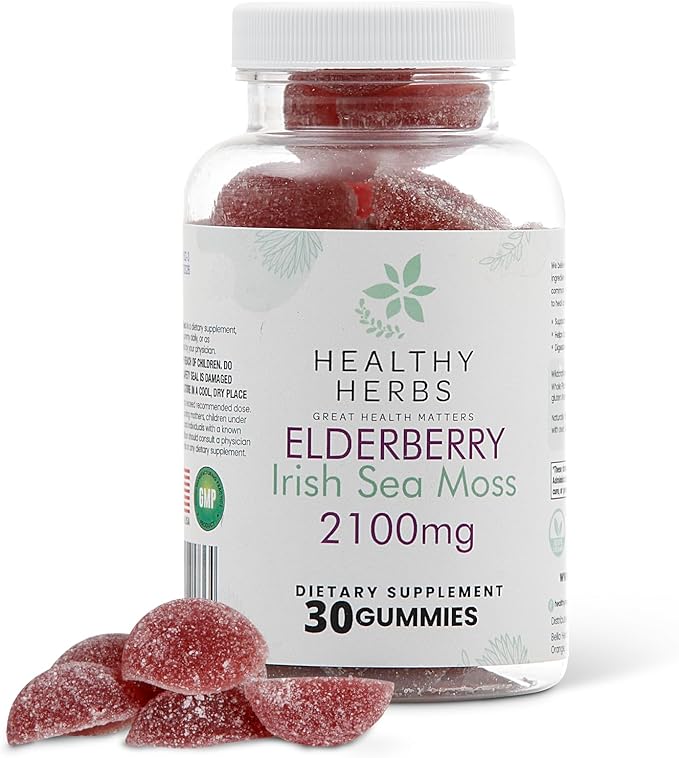 Organic Sea Moss Gummies - Concentrated 2100mg Irish Sea Moss + Elderberry Essentials Blend - Advanced Once-Daily Formulation Made with Apple-Extracted Gummy (2-Pack)