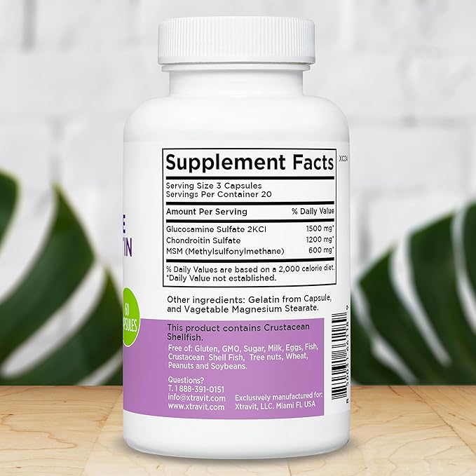 Glucosamine & Chondroitin Plus MSM – Natural Joint Support Supplement - Advanced Repair & Relief Supplements for Men & Women - Vegan, Non-GMO, Gluten Free, No Fillers, 60 Capsules