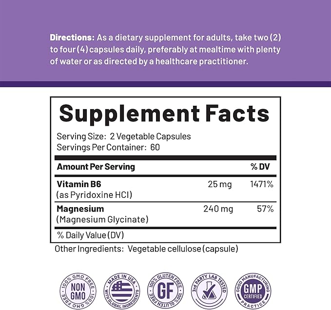 Magnesium Glycinate & Vitamin B6 Supplement High Absorption, Non-GMO, Supports Energy, Calm, Relaxation, and Muscle Health – 3rd Party Lab Tested, Gluten-Free by CGM Labs