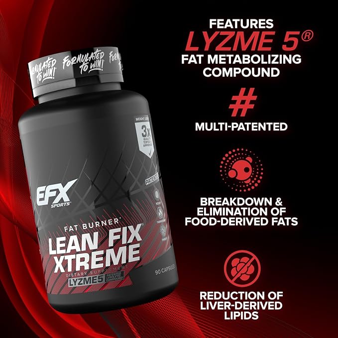 EFX Sports Lean Fix Xtreme | Weight Loss Supplement | Multi-Patented, Fat Burning Formula | Powered by Lyzme 5 | 30 Servings, 90 Capsules