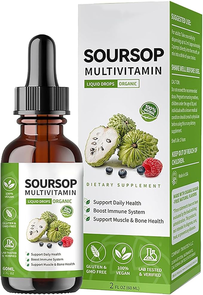 Soursop Bitters Liquid 2 Fl Oz, Soursop Graviola Leaf Extract Liquid Drop, Soursop Multivitamin Liquid Drops Organic for Cell Support, Immune System, Relax
