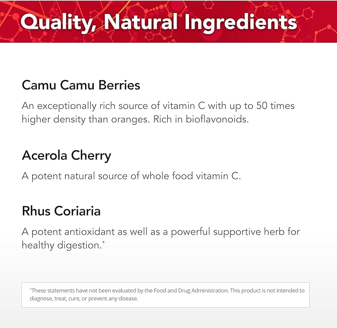 Physician's Strength Power-C - 90 Capsules - Raw Food Vitamin C + Flavonoids from Camu Camu, Acerola Cherry, Rhus coriaria & Rose Hip - Kosher - 30 Servings