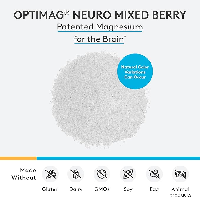 XYMOGEN OptiMag Neuro - Chelated Magnesium Powder - with Magnesium Glycinate & L-Threonate - Support Brain Health & Relaxation - Mixed Berry (60 Servings)