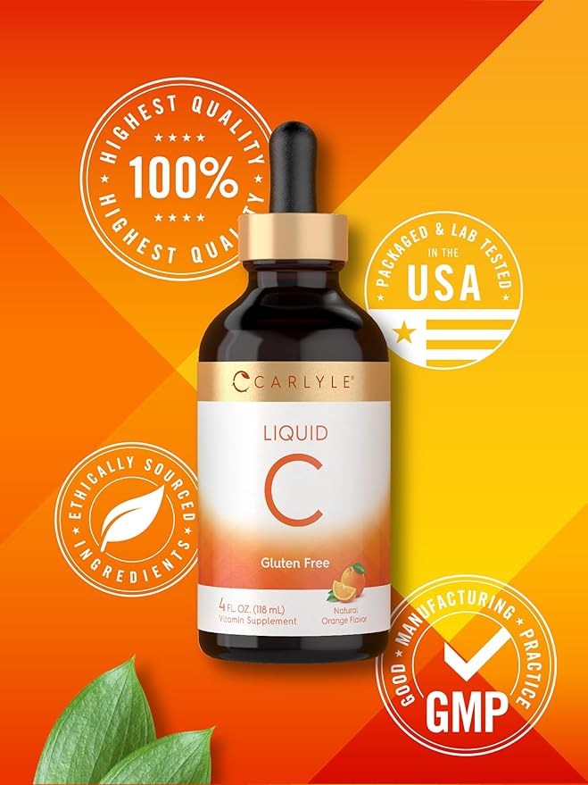 Carlyle Vitamin C Liquid | 4 fl. oz | Orange Flavor | Vegan, Non-GMO, Gluten Free Supplement