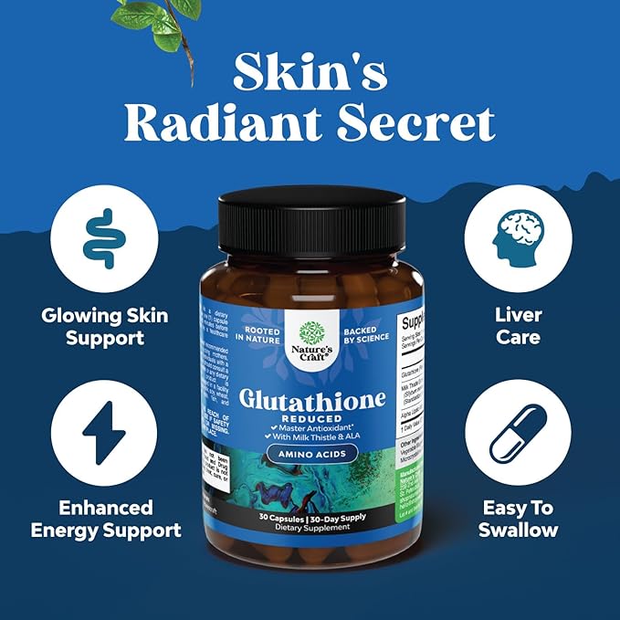 Natures Craft Bundle of Reduced Glutathione Supplement with Glutamic Acid and Chewable Vitamin C Gummies for Adults Halal Vitamin C Immune Support Gummies