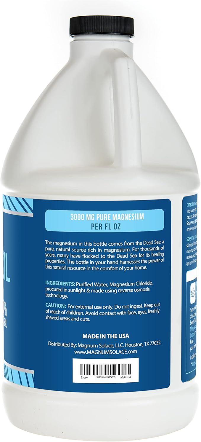Pure Magnesium Oil - Bulk Size 64 oz - for Use with Magnesium Bath Flakes for Soaking or Refilling Magnesium Oil Spray