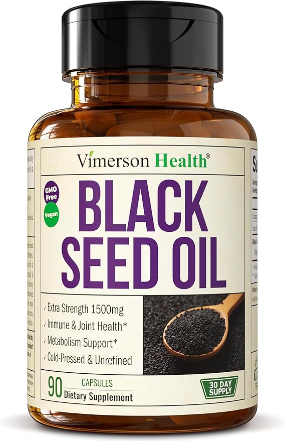 Black Seed Oil Capsules | Cold Pressed Blackseed Oil. Provides Vitamin E & Omega 3 6 9. High Potency (1500mg) for Immune Support, Antioxidants, Digestion, Hair Skin and Nails. Vegan. Non-GMO. 90 Caps
