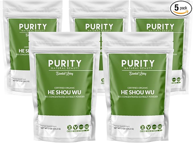 Certified Organic He Shou Wu - Large 5oz Bag of 30:1 Concentrated-Fo-ti - Organic Foti Extract- Fo ti He Shou Wu Organic (Pack of 5-25 Ounces)