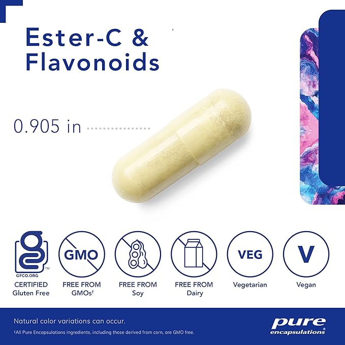 Pure Encapsulations Ester-C & Flavonoids - Vitamin C Supplement for Antioxidants - Immune & Vascular Support* with Calcium & Rutin - Gentle on Digestion - Vegan & Non-GMO - 180 Capsules