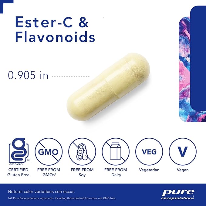 Pure Encapsulations Ester-C & Flavonoids - Vitamin C Supplement for Antioxidants - Immune & Vascular Support* with Calcium & Rutin - Gentle on Digestion - Vegan & Non-GMO - 90 Capsules