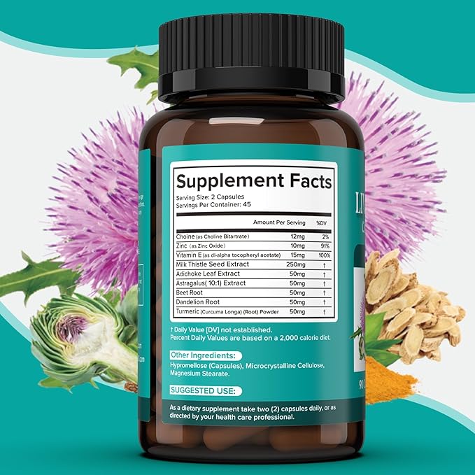 Milk Thistle Supplement - Liver Detox Cleanse Formula Herbal Liver Support with Milk Thistle, Dandelion Root, Artichoke, Turmeric, Astragalus for Liver Health, 90 Capsules-81