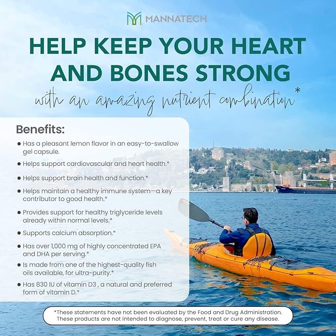 Mannatech Omega-3 with Vitamin D3 for Bone, Heart Health and Cognitive Support, Made of Pure Fish Oil